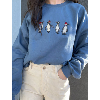 Bestickter Kapuzenpullover mit Weihnachtsmütze und Pinguin-Sweatshirt 