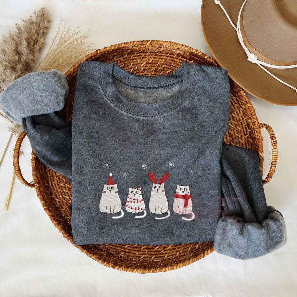 Geisterkatzen besticktes Sweatshirt 